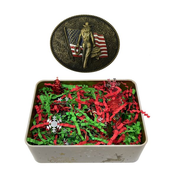 Western Belt Buckle with Christmas Tin Country Girls Buckles USA Flag America - Picture 3 of 11